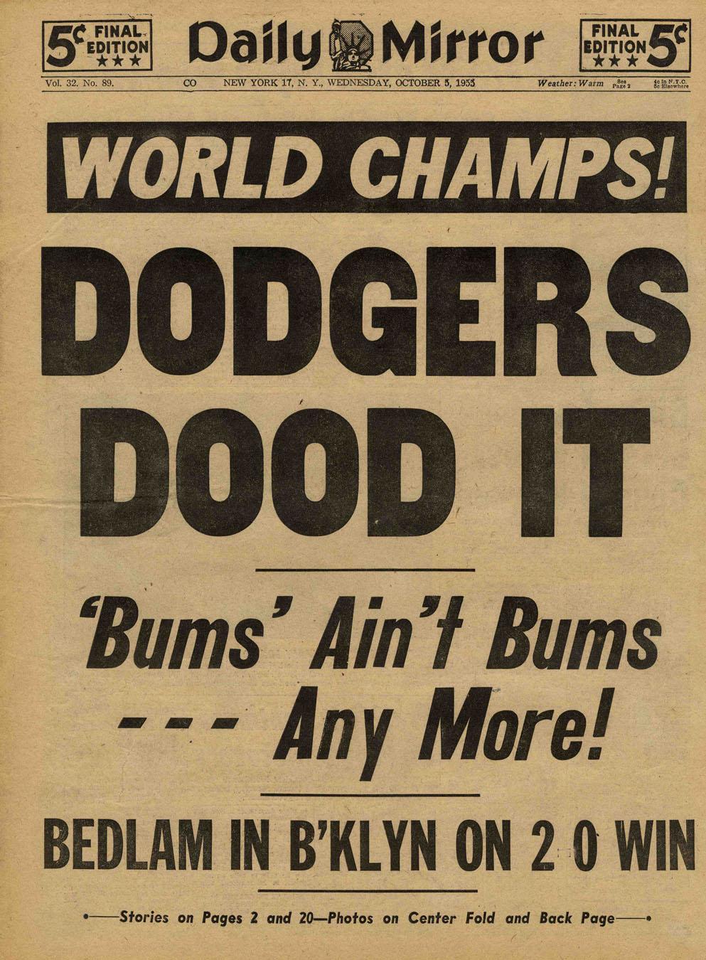 1955: The Best Brooklyn Bums (Dodgers) Team Memorabilia