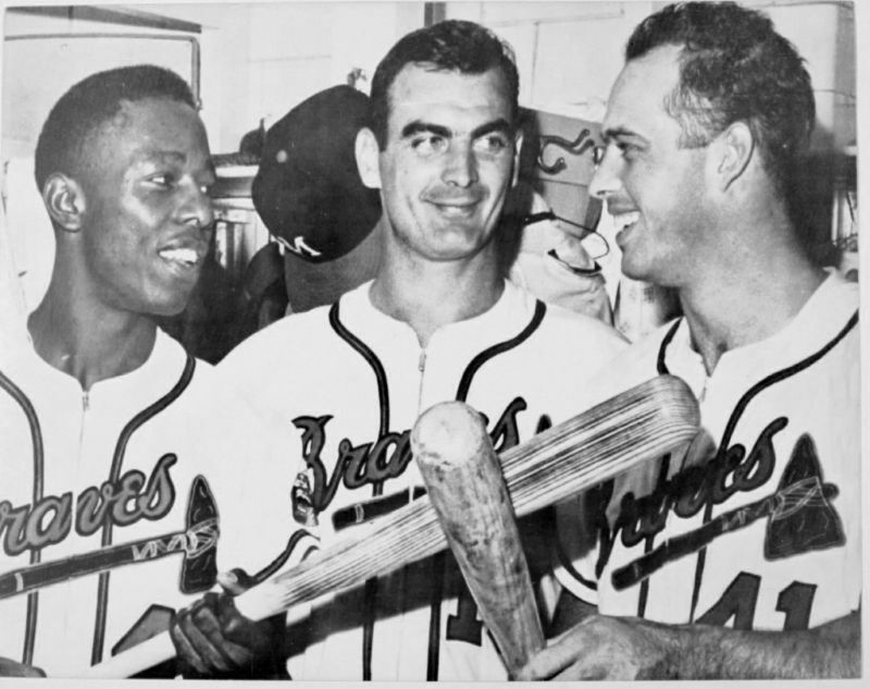 Matted 8x10 Photo- Hank Aaron, Joe Adcock and Eddie Mathews