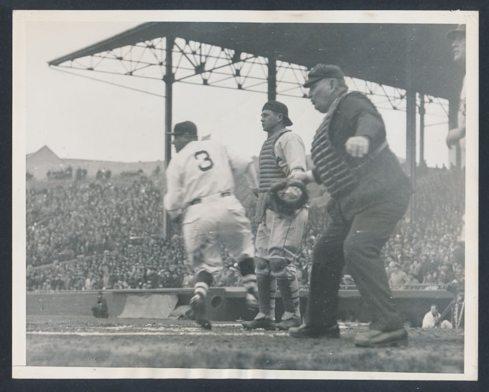 Braves Field, Boston, MA, April 21, 1935 – Braves Babe Ruth hits