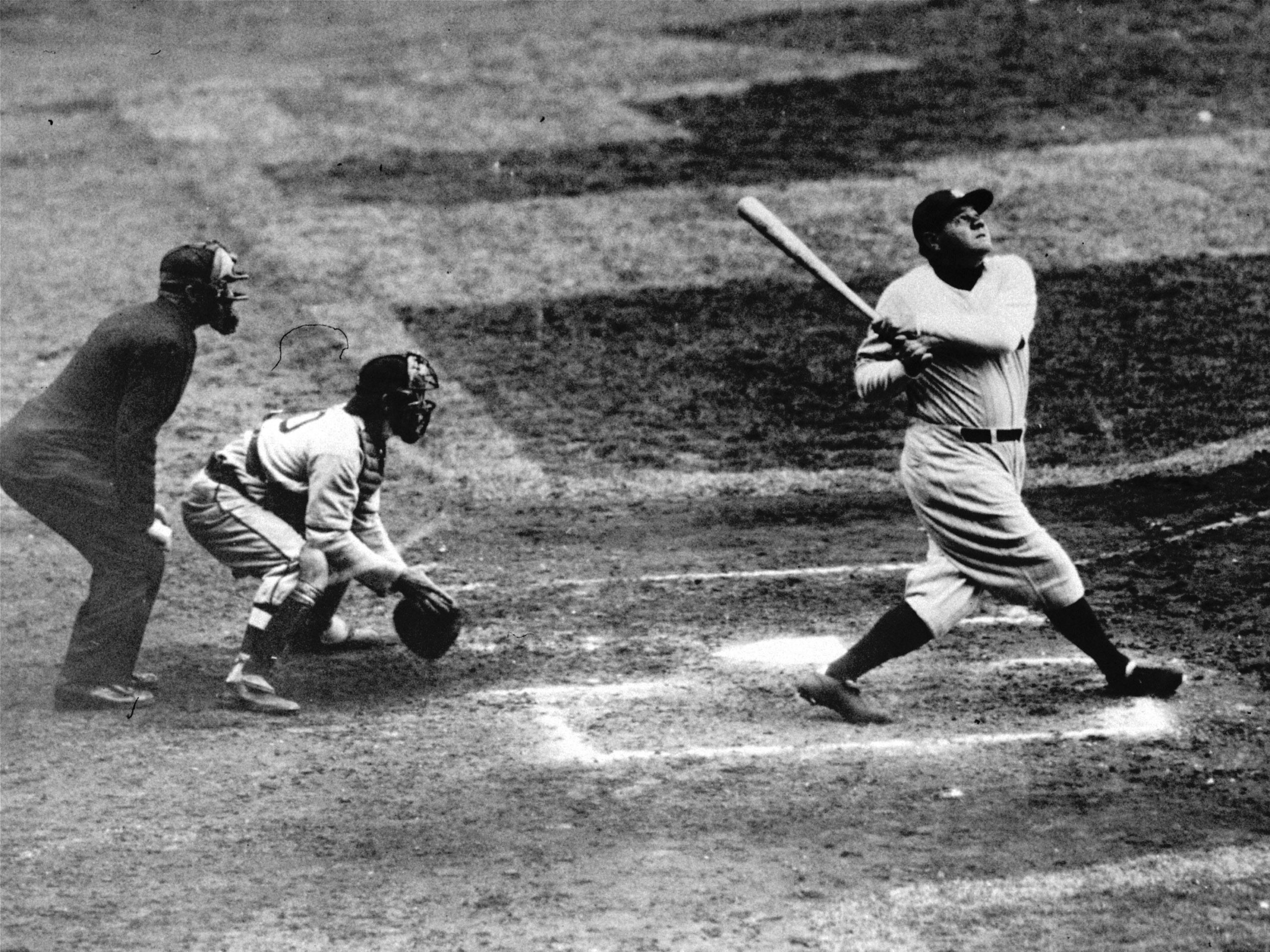 Lou Gehrig and Babe Ruth shaking hands at home plate during 1932 World  Series