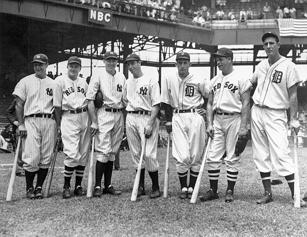 Babe Ruth and Lou Gehrig of the Yankees with Carl Reynolds of the