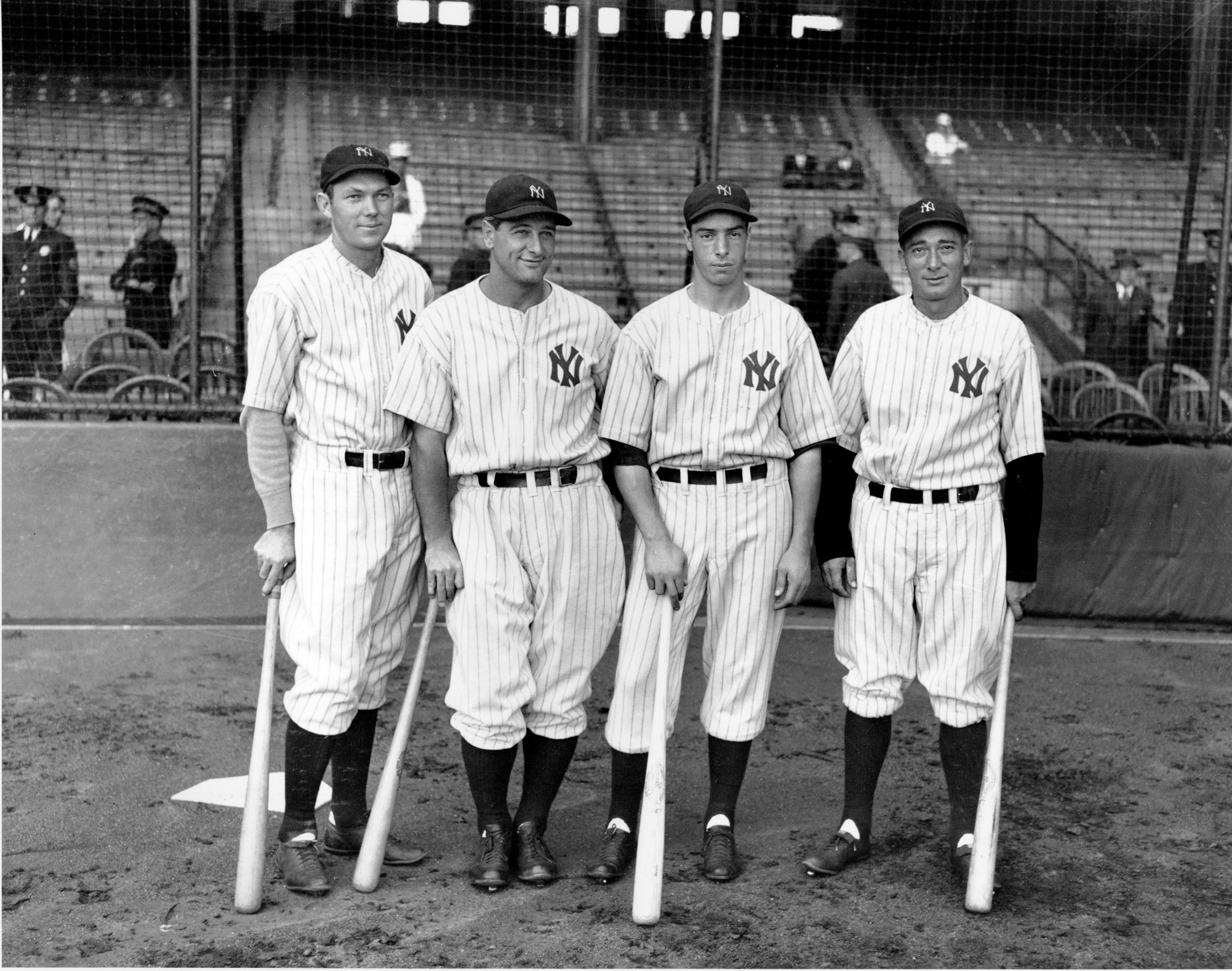 Babe Ruth and Lou Gehrig of the Yankees with Carl Reynolds of the