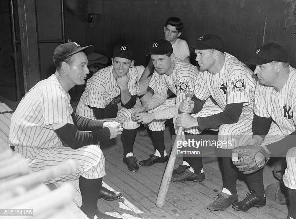 Babe Ruth and Lou Gehrig of the Yankees with Carl Reynolds of the