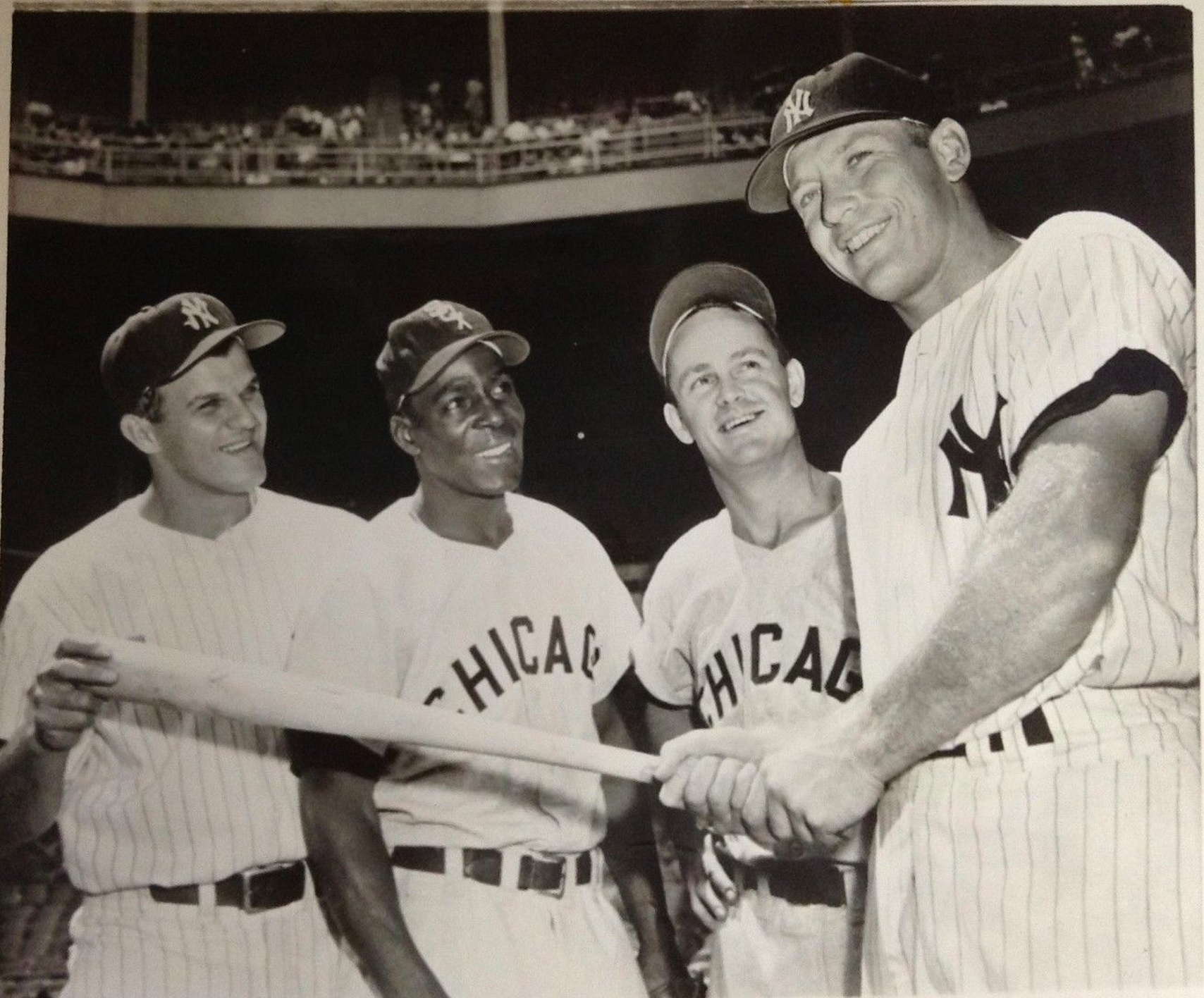 Claire Ruth, widow of former New York Yankee Babe Ruth, poses with Roger  Maris, left, and Mickey Mantle on Babe Ruth League Day at Yankee Stadium  August 16, 1961, the anniversary of