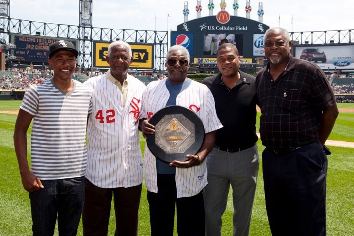 Dick Allen of the Chicago White Sox stands at first base and