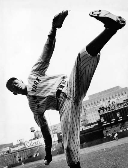 Joe Louis and Satchel Paige meet at Comiskey Park on August 13, 1948