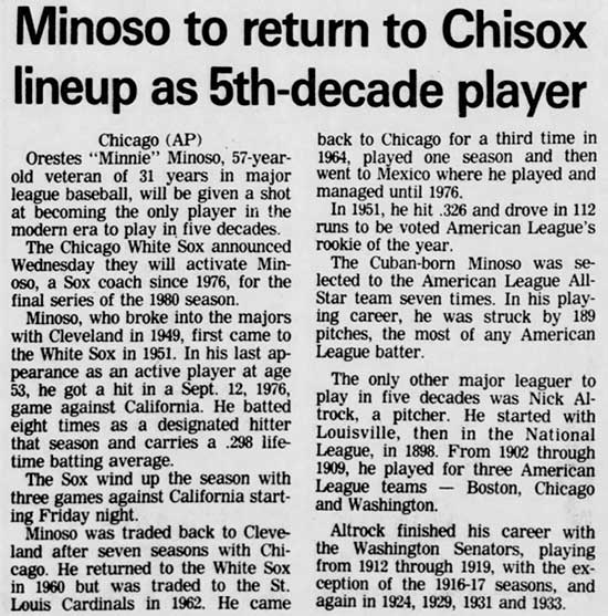 Minnie Minoso's “Grand” Return to the White Sox, 1960!