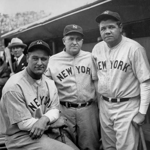 Babe Ruth and Lou Gehrig of the Yankees with Carl Reynolds of the