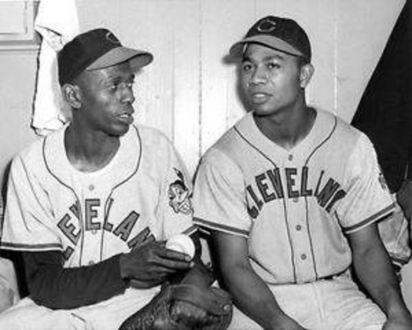 Matted 8x10 Photo- Larry Doby & Satchel Paige