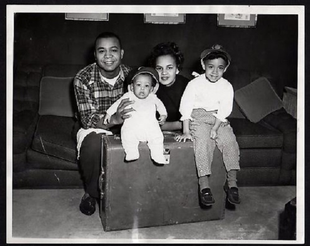 25 July 2015: The family of Larry Doby pose next to his statue as