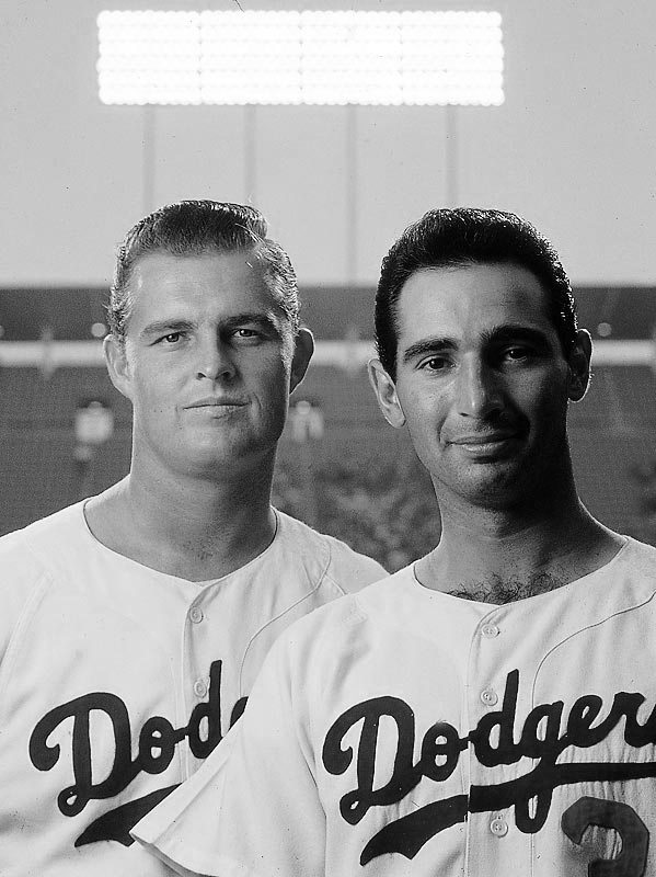 Autographed Sandy Koufax jersey on display at a Jewish community