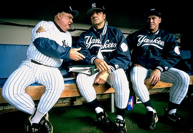 New York Yankees bench coach Don Zimmer wearing military helmet