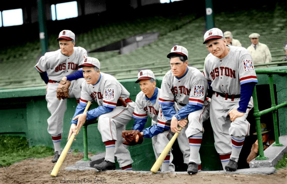 Lou Gehrig, Bill Werber and Lefty Gomez of the Yankees at Fenway