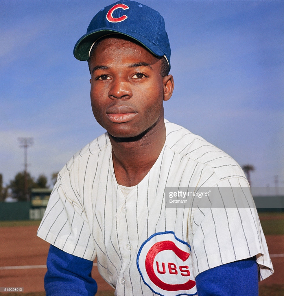 A photograph of Cubs player Ernie Banks and Cardinals player Lou Brock.