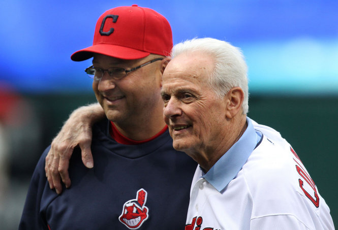 August 10, 2013: Rocky Colavito 80th birthday celebration in Cleveland.  Tribe manager Terry Francona and Rocky in em…