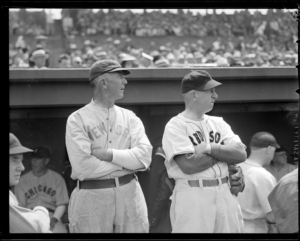 Jimmie Foxx of the Sox with St. Louis Browns player - Digital Commonwealth