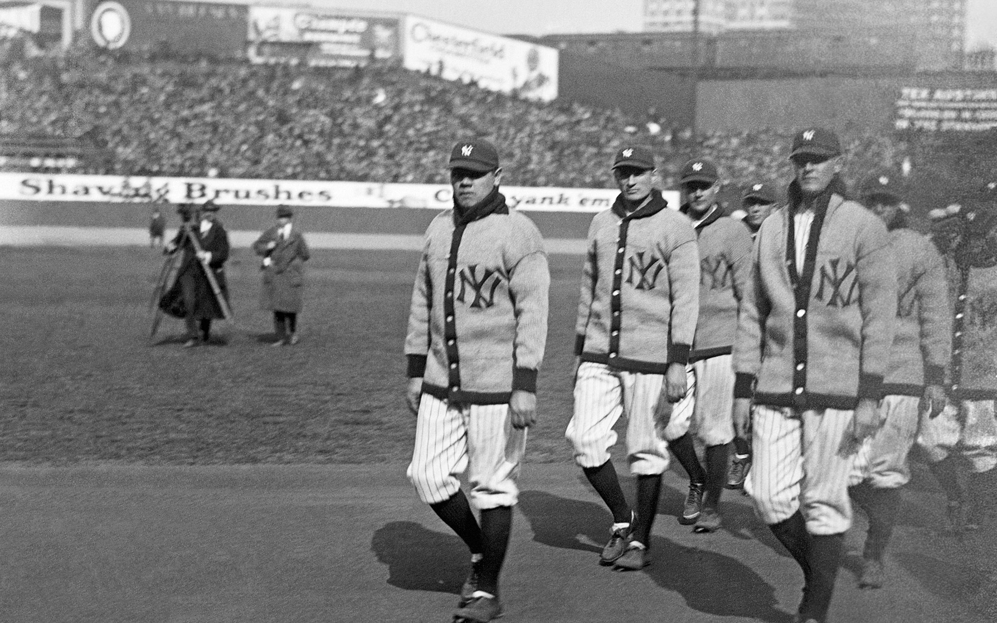 Otto Miller, left, of the Brooklyn Dodgers, and Babe Ruth, of the