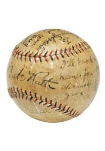 The ball signed by Babe RUth with his promise to Johnny Sylvester to hit a homer run for him.