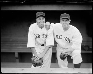 Babe Dahlgren shown with Red SOx teammates and roommate, Mel Almada