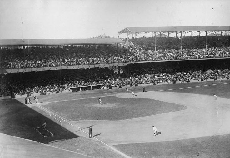 Griffith Stadium, Washington D.C., October 4, 1924 – Action during the first game of the 1924 World Series between the NY Giants and Senators